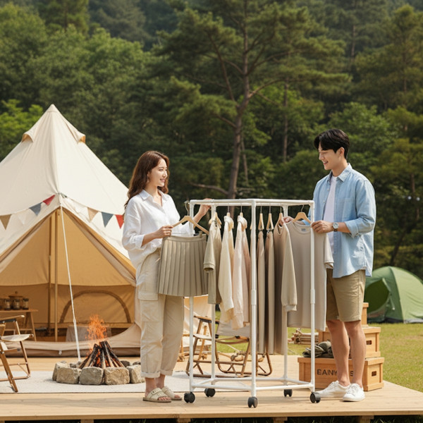 다용도 멀티 오각형 이동식 행거 감성 캠핑용 옷걸이 캠핑 의류 옷가게 진열대 원룸