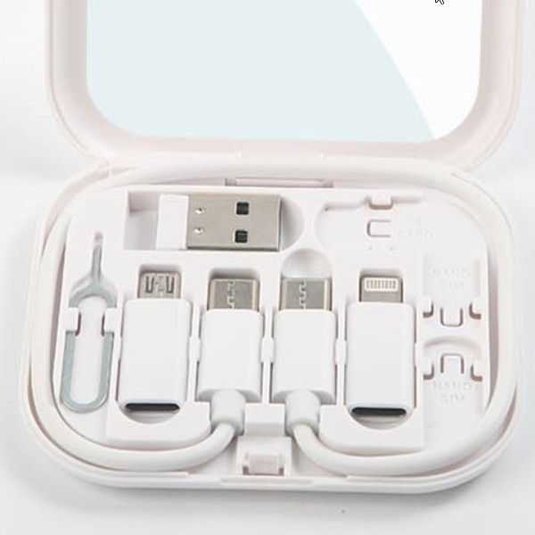 케이블 키트 USB 멀티 휴대용 거울형 파우치 포켓충전 데이터 전송 여행용 스마트폰